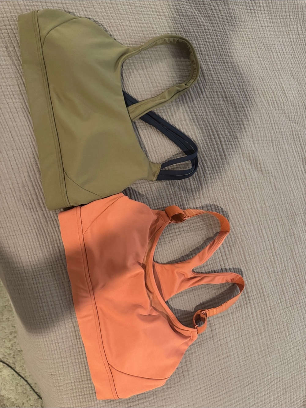 Athleta Olive Green and Coral Sport Bralettes